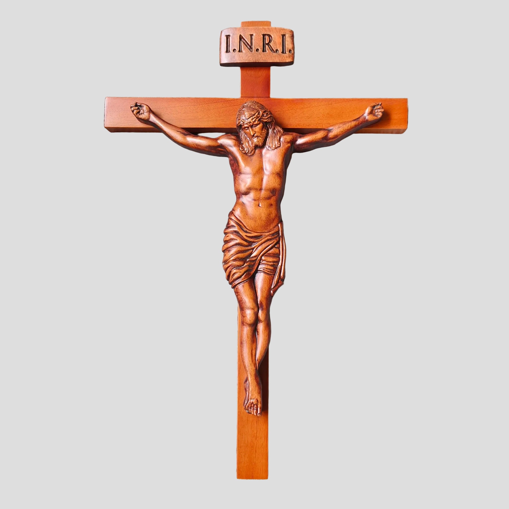 INRI Wooden Crucifix Wall Cross – Handcrafted Sacred Home Décor
