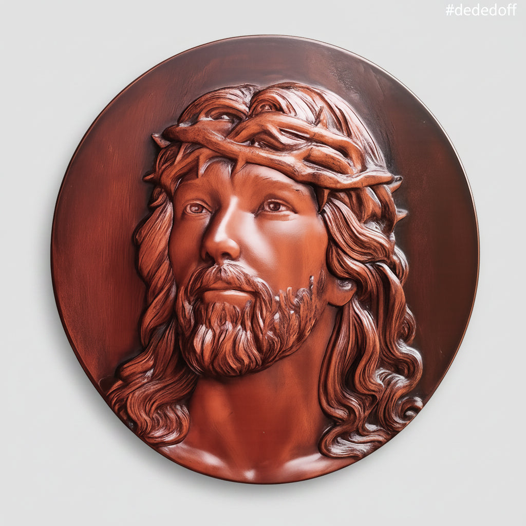 Jesus Crown of Thorns Round Wooden Wall Plaque